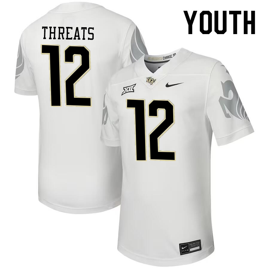 Youth #12 Bryon Threats UCF Knights Big 12 Conference College Football Jerseys Stitched-Black